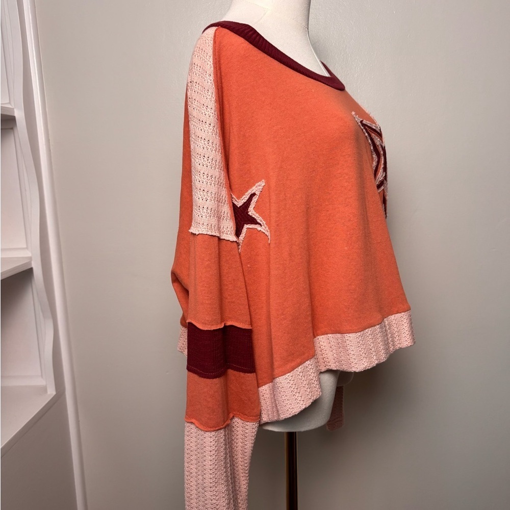 POL Slouch Shoulder Star Patch Long Sleeve Sweater Orange and Pink Sz Small - Picture 2 of 7